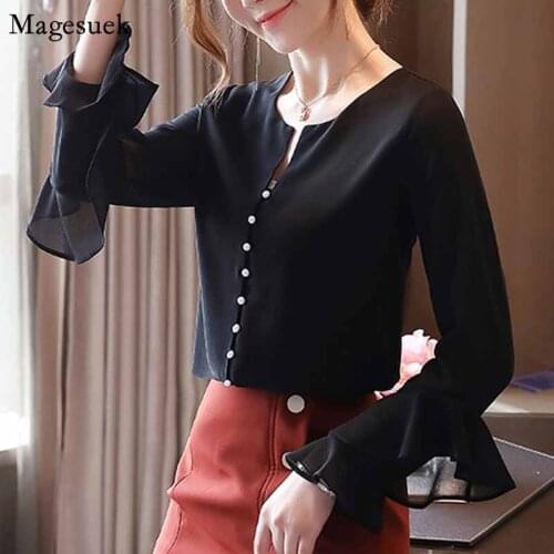Ruffles Sleeve V-neck Plus Size Womens Blouses Casual Slim Chiffon Tops Shirt Women Autumn Slim Blouse Women 2020 Blusas 10773