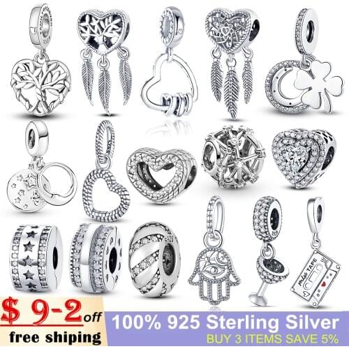 925 Sterling Silver letter Family tree Heart Dreamcatcher Clip Charm Beads fit Original pandora Charm Bracelet Jewelry Making