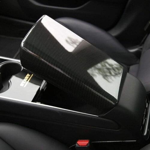 Carbon Fiber Center Console Armrest Protector For 2017-2020 Tesla Model 3 Model Y Mid-console Armrest Decoration Cover Accessory