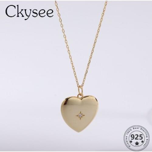 Ckysee S925 Sterling Silver Necklace Golden Glossy Heart Pendant Necklace For Fashion Women Girlfriend Gift Silver Jewelry