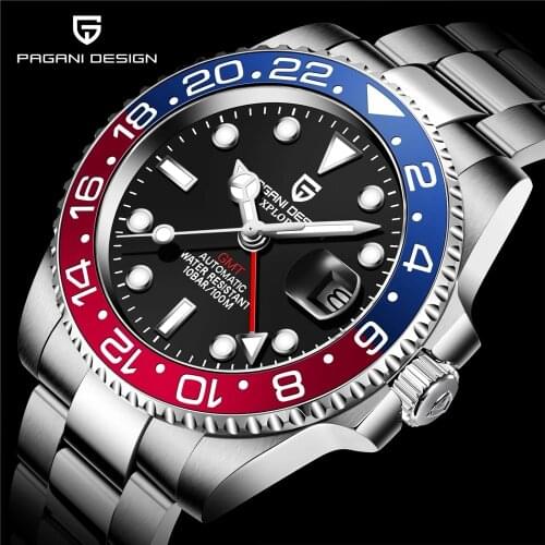 PAGANI DESIGN Luxury Men Mechanical Watches Fashion Digital Rotating Bezel GTM Multi-Time Zone Waterproof Automatic Wrist Watch
