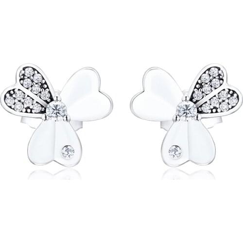 CKK Ear 925 Sterling Silver Dazzling Clover Stud Earrings for Women Earings Fashion Jewelry Free Shipping