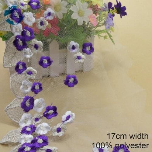 10yards 17cm width purple embroidery sewing ribbon guipure african lace fabric trim warp knitting DIY Garment Accessories#3828