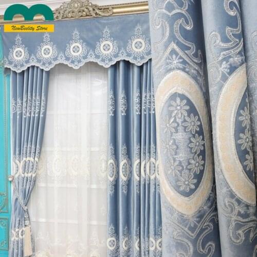 European Style Flannel Embroidered Curtains and Blackout Curtains for Living Dining Room Bedroom