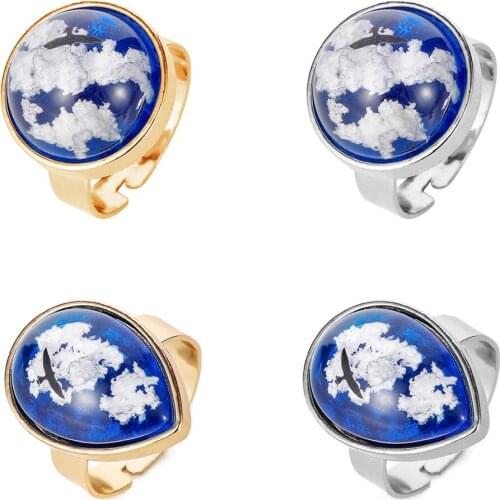 Fashion Exquisite Blue Sky White Clouds Eagle Ring Creative Round Water Drop Women Rings Clear Resin Adjustable Ring Jewelry
