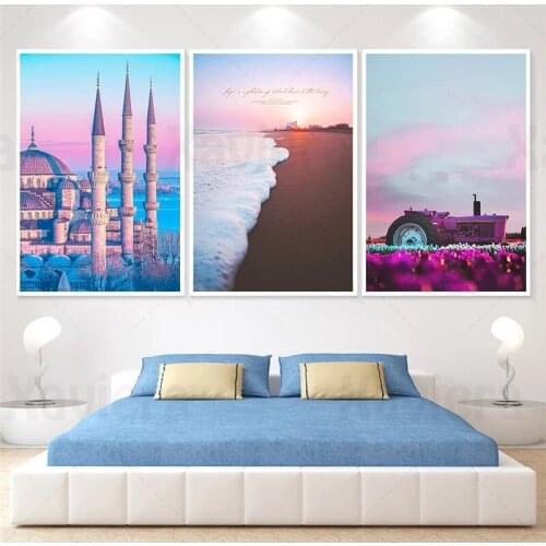 Home Decoration Canvas Painting Wall Picture European Castle Architecture Manor Beach Painting Landscape Decor Print Living Room