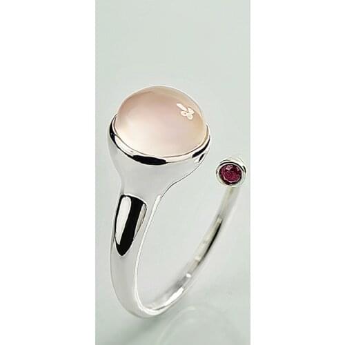 Love Gem Rose Quartz Adjustable 925 Sterling Silver Ring Pink Crystal Women Engagement Wedding Bands Zircon Fashion Romantic