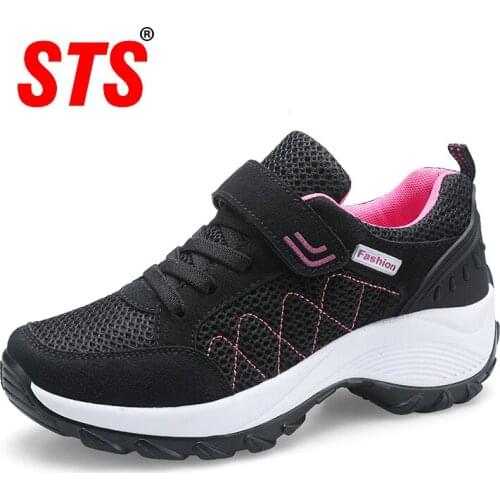 STS Womens Casual Flats Shoes Mesh Breathable Sock Sneakers Sport Women Increasing Female Sports Footwear Outdoor Plus Size