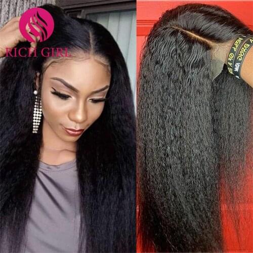 Kinky Straight Human Hair Wigs Lace Wig Pre Plucked With Baby Hair Brazilian Remy Glueless 13x4 Lace Front Wigs 150% 8-30 Inch
