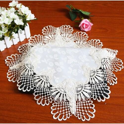 British Style Simple Brocade Lace Trim Square Placemat Coaster Balcony Coffee Round Table Mat Furniture Cover Party Decoration