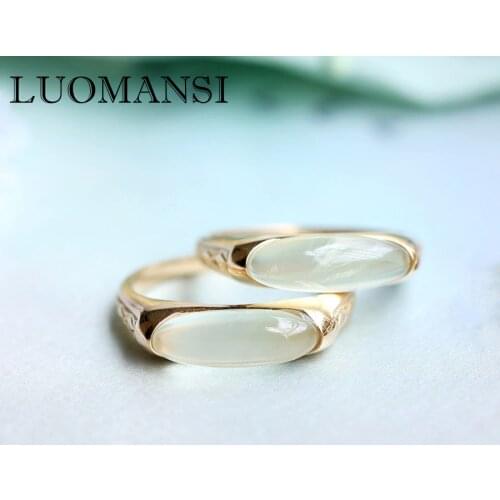Luomansi Natural Prehnite Ring Solid S925 Sterling Silver Jewelry Gemstone vintage boho Ring For Girlfriend Party Gift