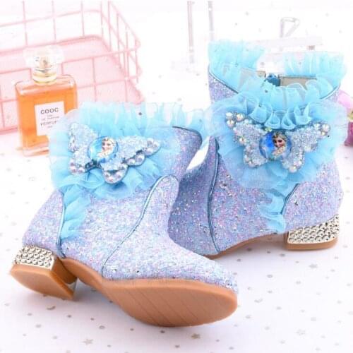 Fashion Children Girls Winter Boots Disney Esa Keep Warm Cartoon Kids Girls Princess Boots Antislip Leather Girl Cute Boots