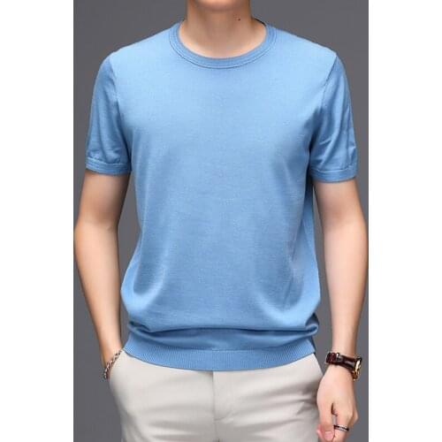 Mens Mulberry Silk T-Shirt Crew Neck Short Sleeve Plain Business Casual New L1