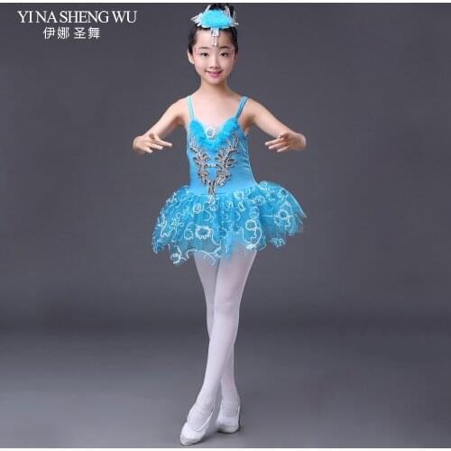 New Girl Ballet Dress Children Lace Leotard Swan Lake Ballet Costumes Professional Ballet Tutus Dancewear Sequin Feather Dress