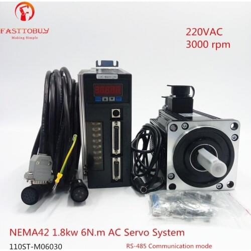 1.8kw 6Nm AC Servo Motor 220v 3000r/min NEMA42 110mm 110ST-M06030 for Material Conveying Machine with 2 Years Warranty