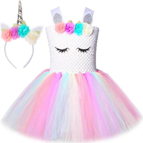 Pastel Unicorn Dresses for Girls Unicorns Costume for Birthday Party Princess Tutu Dress Girl Kids Halloween Costumes Outfits