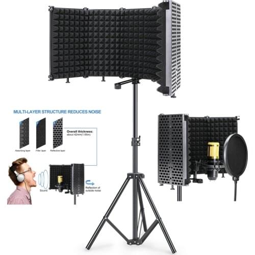 Profession studio Microphone Pop Filter with Tripod Foldable Wind Screen Isolation Shield for bm800 Microphone Recording Foam