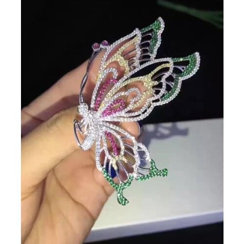 925 sterling silver butterfly brooch pins multi color fine women jewelry free shipping