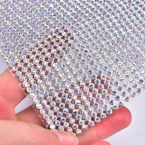 Rhinestone Mesh 2mm/3mm/4mm/6mm Trimming Glass Clear Crystal AB Applique Wedding Decoration Roll Bandind Silver/Gold Plating