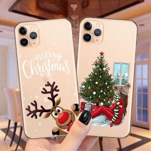 Cartoon Cute Elk Phone Case For iPhone 12 Mini 11 Pro XS MAX X XR 6S 6 7 8 Plus 5S SE Merry Christmas Santa Claus Silicone Cover