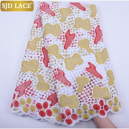 SJD LACE African Lace Fabric High Quality Punch Cotton Lace With Stones Nigerian Voile Lace Fabric For Wedding Party Dress A1866