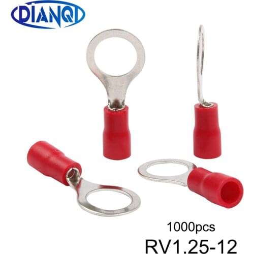 RV1.25-12 Red Circular Pre-insulating Terminal(Type TO-JTK) Cold pressed terminals/Cable Connector/Wire Connector 1000PCS/Pack