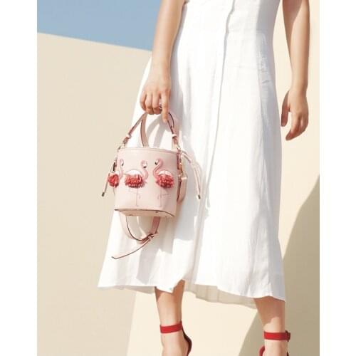 Women Fashion Luxury Designer Handbags Flamingo Sweet Style Large Capacity Tote Bucket Bags Female Casual Holiday Shoulder Bags