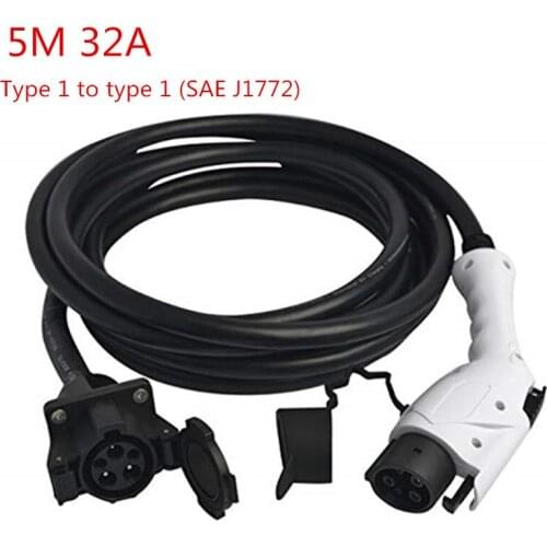 SAE J1772 Type 1 female plug to Type 1 male socket 32A with 5M black cable EV charging connectors EV charger adapter extension