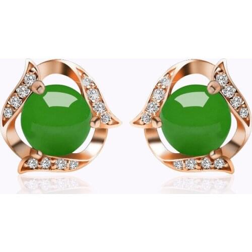 925 Sterling Silver Color Earring For Women Natural Round Jade Earrings Zircon Diamond Round Cut Stone Gem Jade Fine Jewelry