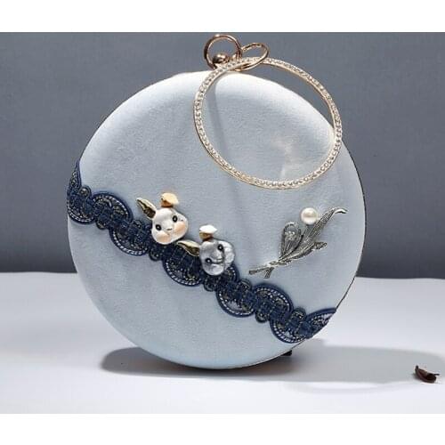 Women Clutches Bags Circle Rabbit Handbags Evening Bags Wedding Bridal Purse Ladies Small Crossbody Shoulder Bags