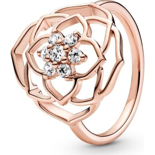 30% Silver Plated Rose Petals Statement Fashion Ring For Pandora Women Bead Charm Gift DIY Jewelry