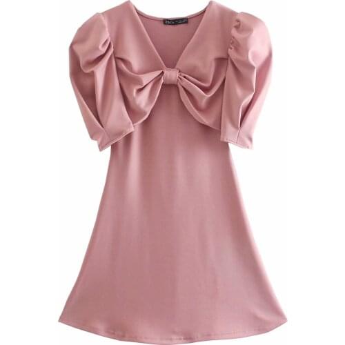 2021 European and American womens wholesale V-neck bow dress DLQZ2238