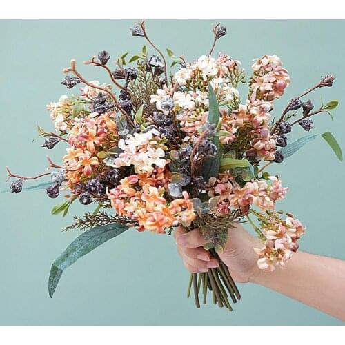 1 Bouquet Flowers Artificial Bouquet Silk Blooming Fake Peony Bridal Hand Flower Roses Wedding Centerpieces Decor