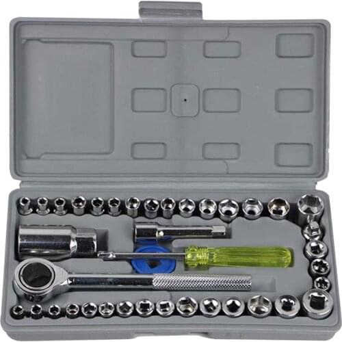 40pcs Automobile Motorcycle Repair Hand Tool Kit Drive Ratchet Wrench Set Extension Bar Hex Sockets Ratchet Handle Repair Kits
