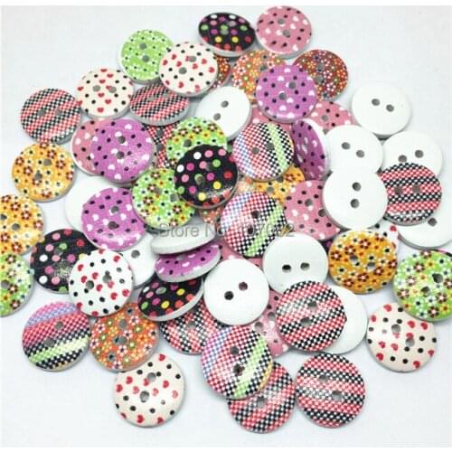 500pcs Mixed Wooden Buttons 15mm Sewing Accessories 2 Holes Wood Button Embellishments For Scrapbooking Cardmaking