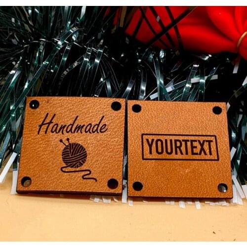 55pcs personalized leather Handmade label for Knitting Crochet items Sew on clothing name Tags Branding logo Garment DIY labels