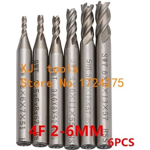 6pcs/set 2mm-6mm End Mill Set HSS 4 Flute/2 Flute/3 Flute Blades Milling Cutter Router Bit CNC Mill Drill Bit For Power Tools