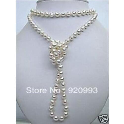 8mm Superb natural white salt water Shell Pearl necklace 50inchs