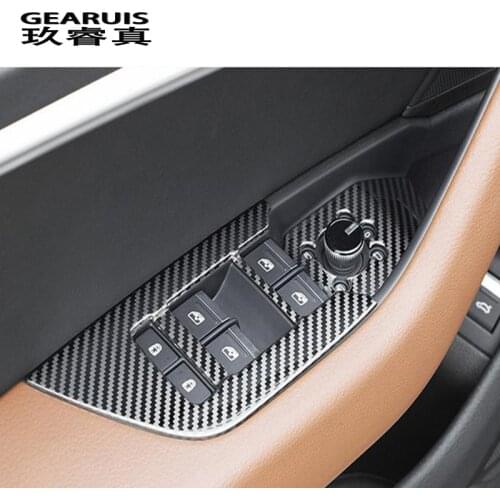 Car Styling Door Armrest panel Carbon fiber Cover Sticker Trim for Audi A6 C8 2019 Window Glass Lifting Buttons Auto Accessories