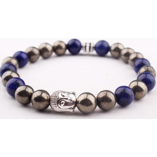 8mm lapis lazuli Chakra Healing Reiki Buddha Prayer Yoga Bracelet elastic thread adjustable Matte black Volcanic Stone Bangles