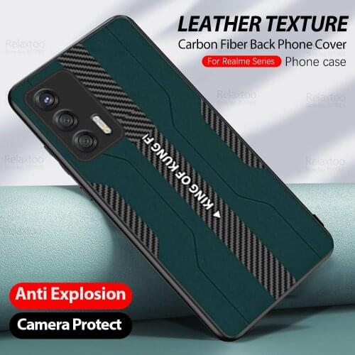 Carbon Fiber Back Leather Case For Oppo Realme GT 5G 8 Pro C21 Realmy Narzo 30 Reno 5 6 4 Lite Camera Protect Bumper Cover Coque