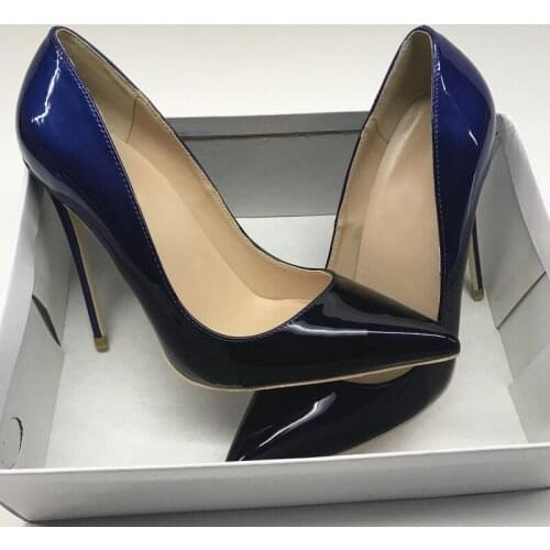 Blue black gradation color 12cm high heeled women pumps shallow pointed toe party wedding shoes fashion QP078 CHENSIR9