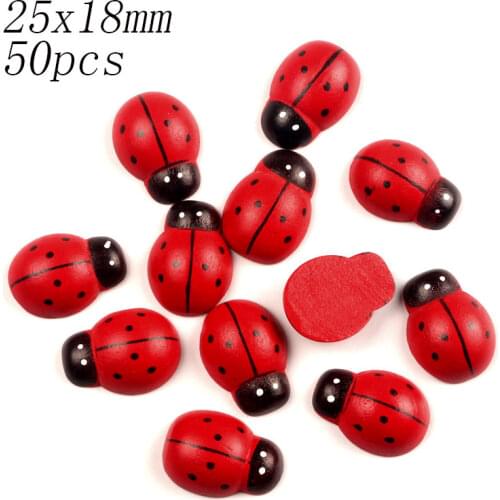 50pcs 25x18mm Wood Ladybug Unfinished Embellishments MDF Wooden Cutout Flatback Scrapbooking For Cardmaking Art Wedding Decor