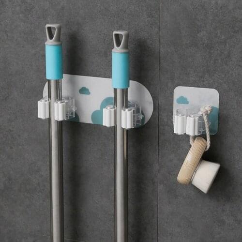 Broom Gripper Mop Holder Self Adhesive Reusable No Drilling Super Anti-Slip Wall Mounted Storage Rack for Kitchen and Wardrobe