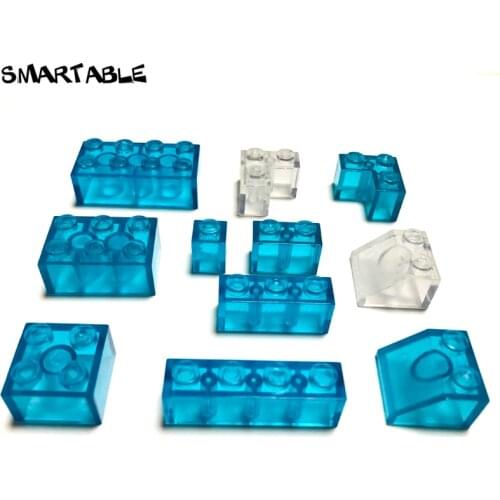 Smartable Brick 1x1 1x2 1x3 1x4 2x2 2x3 2x4 Corner Slope Transparent Blue Clear Building Block Moc Parts Toys For Kids 100g/Lot