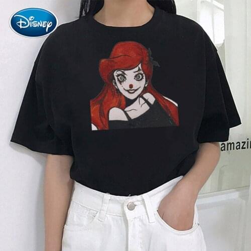 Disney Fashion Mermaid Princess Harajuku Cartoon Print Women T-Shirt Casual O-Neck Pullover Short Sleeve Loose Tee Tops