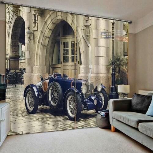 European style Retro Car Shower Curtain For Bathroom Living room Blackout Curtains House Indoor Decor (left and right side)