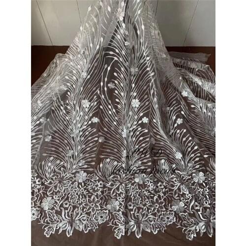 French lace fabric white Lace Fabric chantilly embroidery African Lace Fabric for wedding dress lace fabric