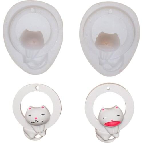 Crystal Epoxy Ring Cat Mold Car Listing Doorplate Pendant Mold Mirror Ring Cat Mold DIY Material Pendant Jewelry