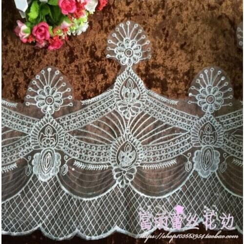 2 Meters 40cm Width Beautiful Lace Fabric for Wedding Decoration Off White Silver Edge Embroidery Lace Trim